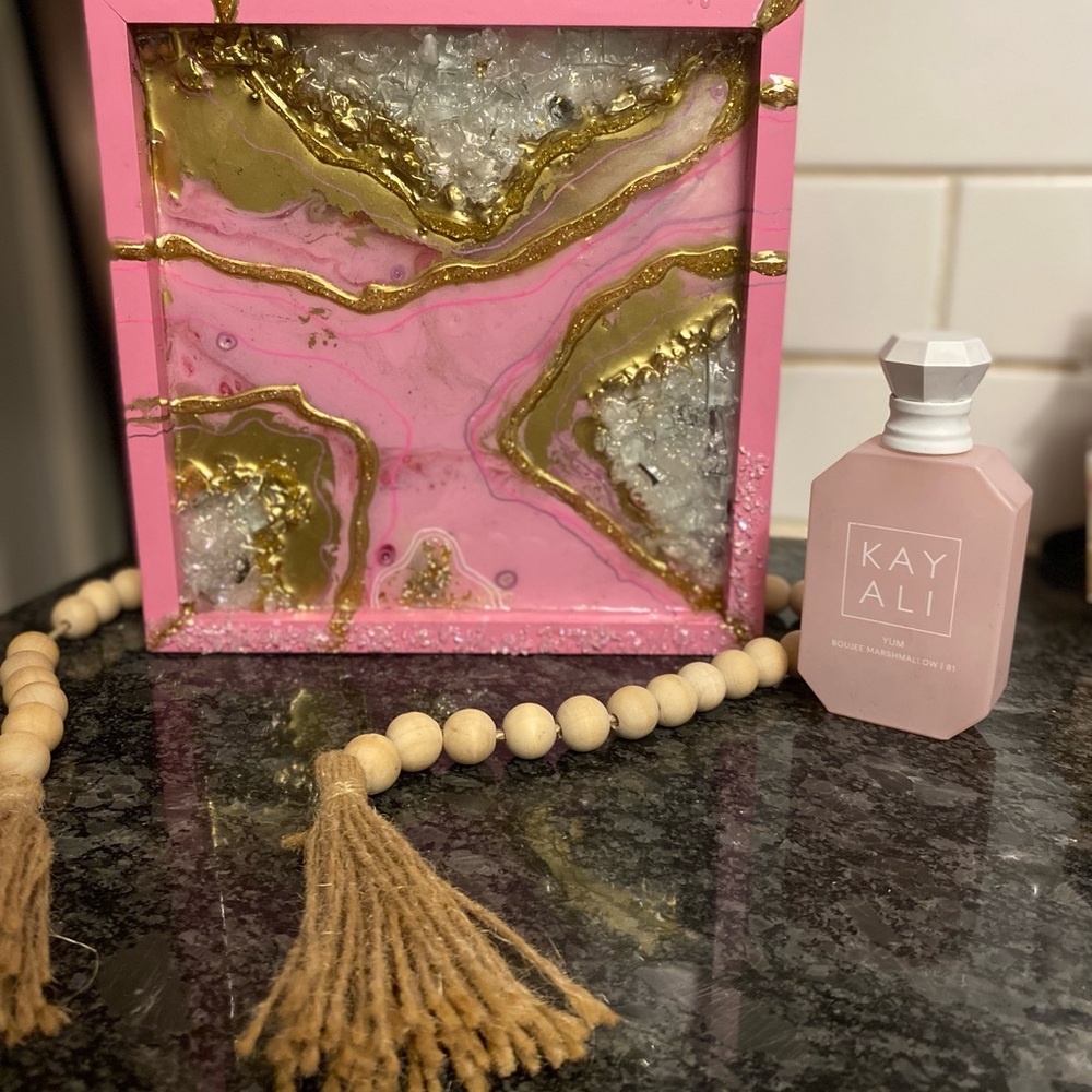 Pink Geode| Pink and Gold Fluid Art Sculpture